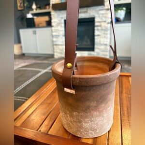 Smith & Hawken Rustic Brown Terracotta Hanging Planter with Leather Strap
